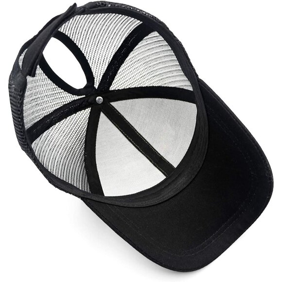 Womens Pony Hat High Ponytail Baseball Cap 0002-aztec Print Black - Picture 4 of 6